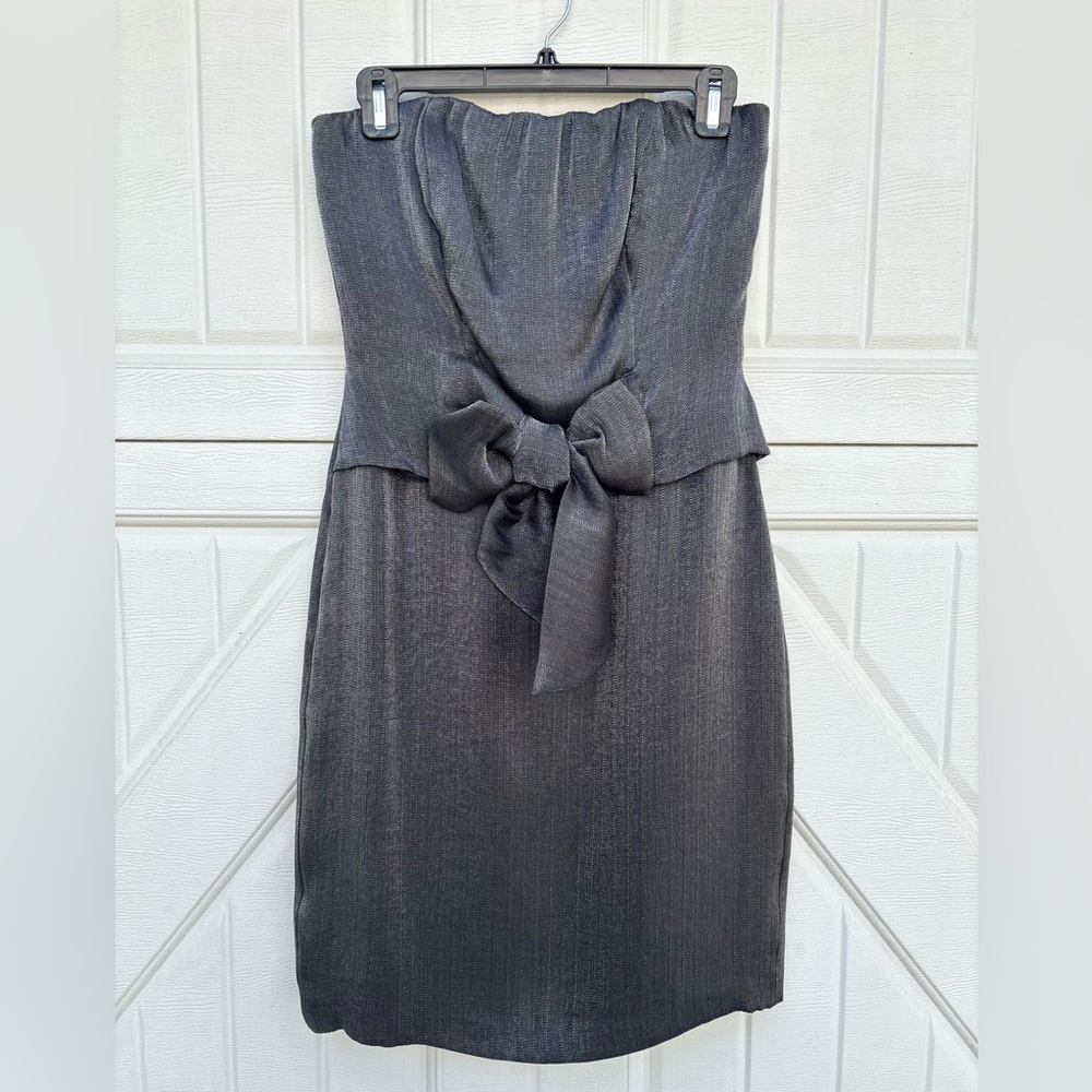 The Limited Strapless Cocktail Dress Size 4 Gray Shimmer Bow Waist